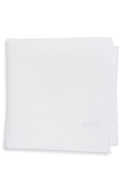 Shop Eton Solid Linen Pocket Square In White