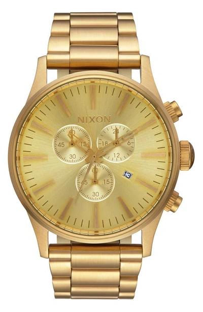 Shop Nixon 'the Sentry' Chronograph Bracelet Watch, 42mm In Gold