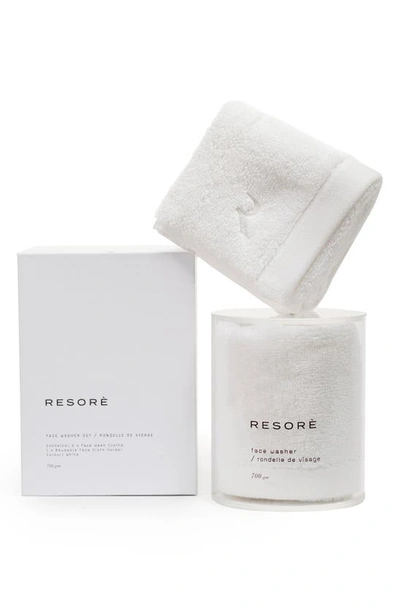 Resore Wash Cloth Set Of 2 With Holder - White In White