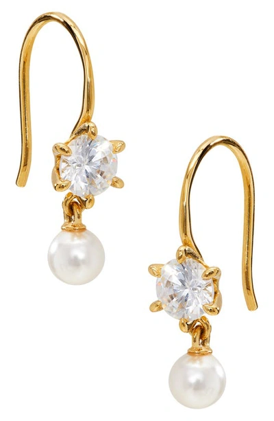 Shop Ajoa Imitation Pearl & Cubic Zirconia Drop Hook Earrings In Gold