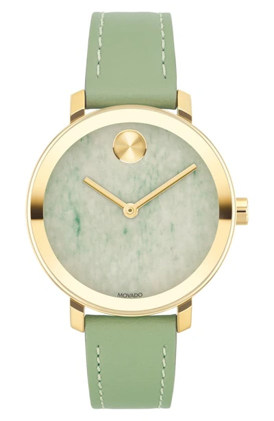 Shop Movado Bold Evolution Leather Strap Watch, 34mm In Green/ Gold