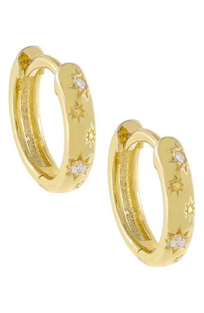 Shop Adinas Jewels Cubic Zirconia Starburst Huggie Hoop Earrings In Gold