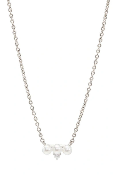 Shop Ajoa Imitation Pearl & Cubic Zirconia Pendant Necklace In Rhodium
