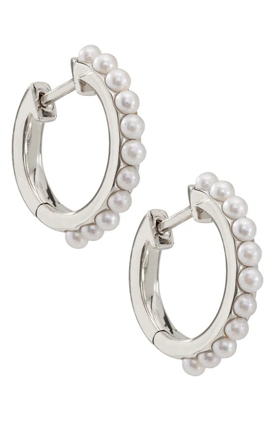 Shop Ajoa Imitation Pearl Huggie Hoop Earrings In Rhodium