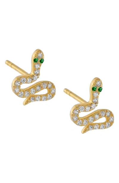 Shop Adinas Jewels Pave Snake Earrings In Gold