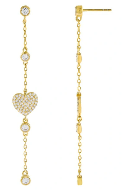 Shop Adinas Jewels Cubic Zirconia Heart Drop Earrings In Gold