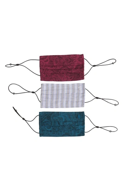 Shop Robert Graham Assorted 3-pack Reversible Adult Face Masks In Blue, White, And Pink