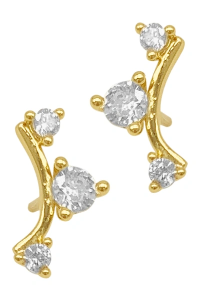 Shop Adornia 14k Gold Plated Triple Rhinestone Climber Stud Earrings In Yellow