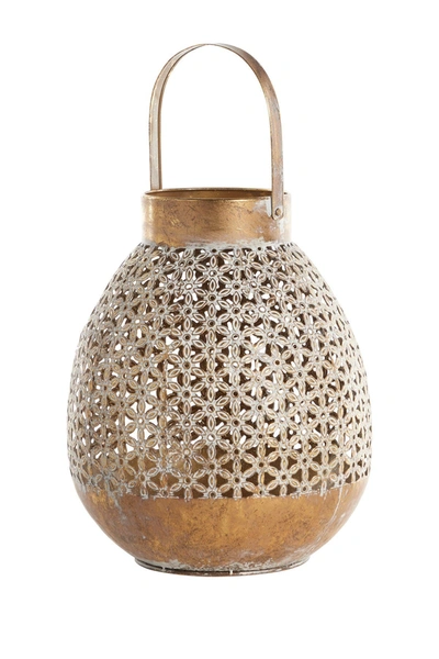 Shop Willow Row Goldtone Metal Laser Cut Candle Lantern With Pattern