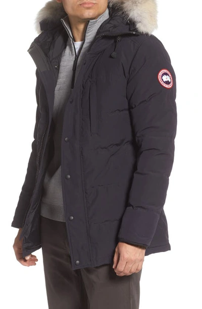 Shop Canada Goose Carson Fusion Fit Hooded Down Parka With Genuine Coyote Fur Trim In Navy