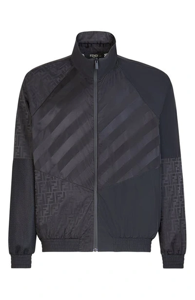 Shop Fendi Pequin+ff Nylon Track Jacket In Black