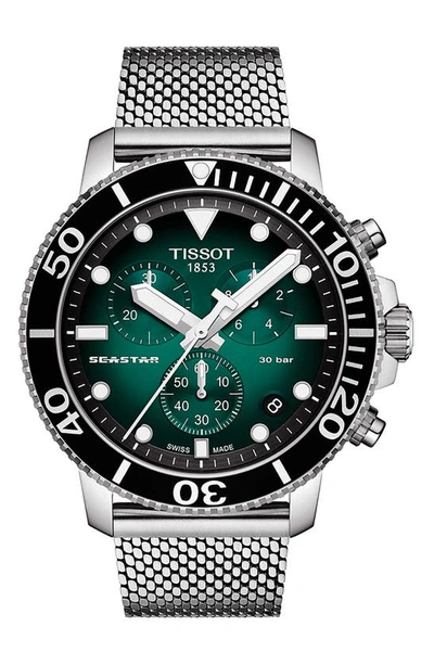 Shop Tissot Seastar 1000 Chronograph Mesh Bracelet Watch, 45.5mm In Silver/ Green