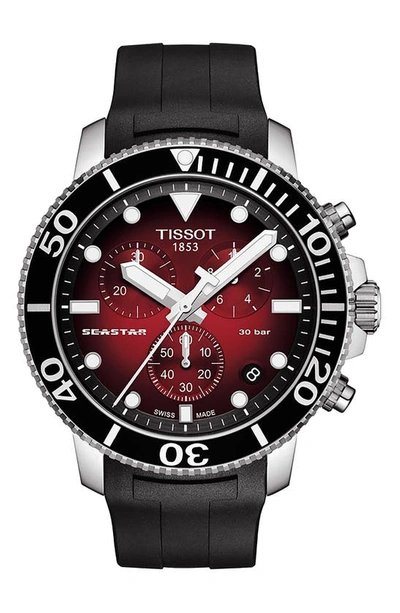 Shop Tissot Seastar 1000 Chronograph Rubber Strap Watch, 45.5mm In Black/ Silver/ Red