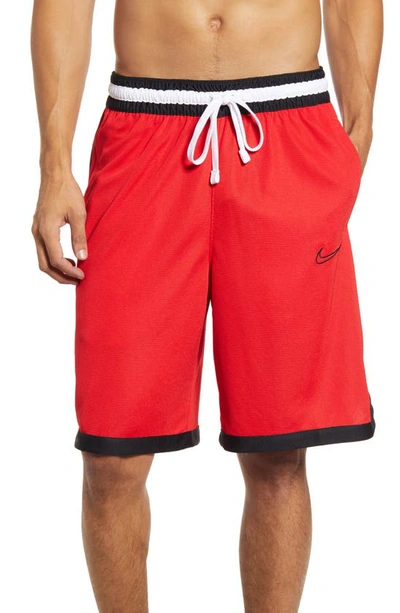 Shop Nike B-ball Elite Stripe Athletic Shorts In University Red/ Black/ Black