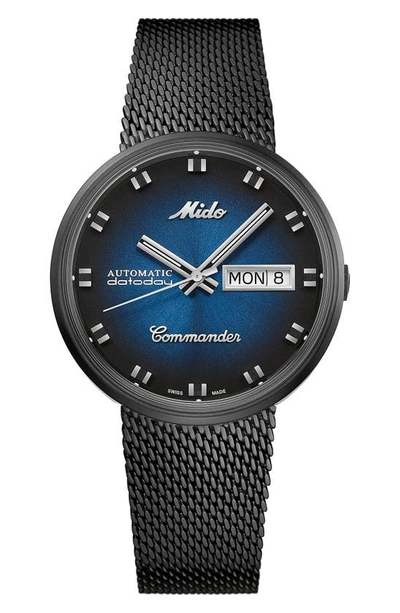 Shop Mido Commander Shade Automatic Mesh Strap Watch, 37mm In Black/ Blue