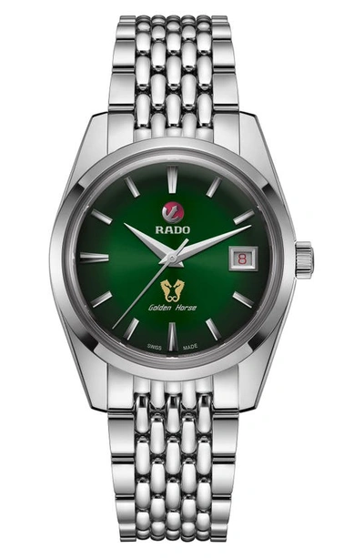 Shop Rado Golden Horse Automatic Bracelet Watch, 37mm In Silver/ Green