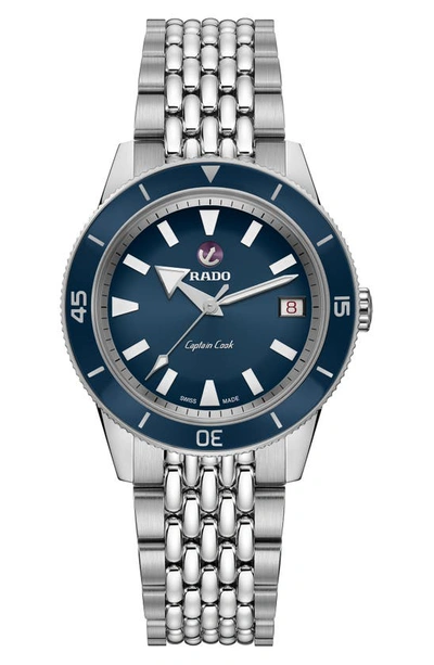 Shop Rado Captain Cook Automatic Bracelet Watch, 37mm In Silver/ Blue