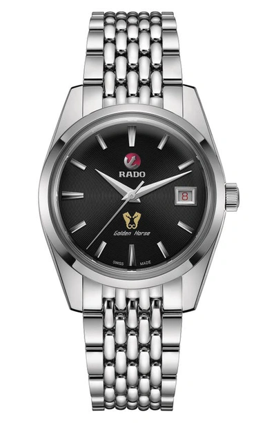 Shop Rado Golden Horse Automatic Bracelet Watch, 37mm In Silver/ Black