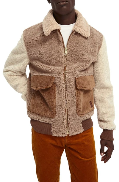 Scotch & Soda Colour Block Sherpa Bomber Jacket In Beige | ModeSens