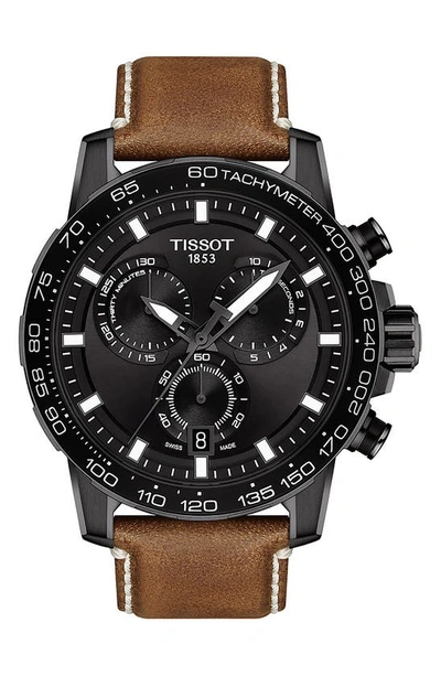 Shop Tissot Supersport Chronograph Leather Strap Watch, 45.5mm In Black