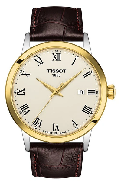 Shop Tissot Classic Dream Leather Strap Watch, 42mm In Ivory