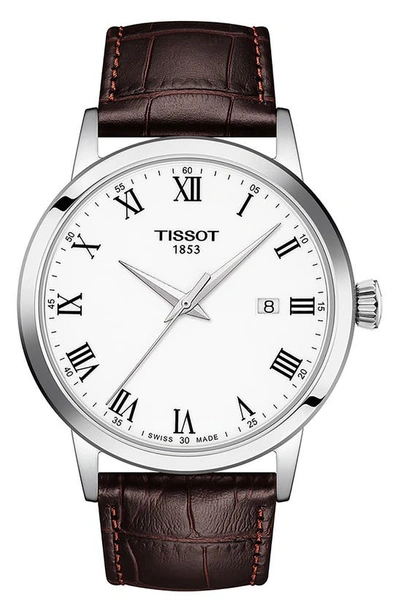 Shop Tissot Classic Dream Leather Strap Watch, 42mm In White