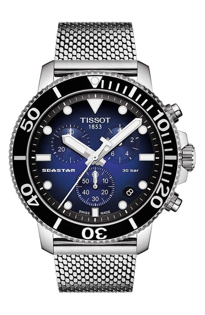 Shop Tissot Seastar 1000 Chronograph Mesh Bracelet Watch, 45.5mm In Silver/ Blue