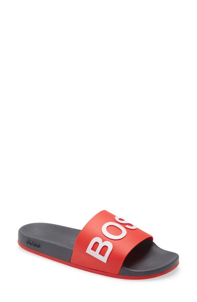 Shop Hugo Boss Bay Slide Sandal In Open Red