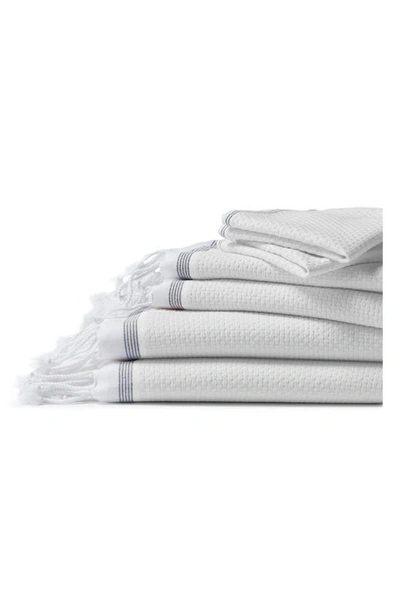 Shop Coyuchi Mediterranean Bath Organic Cotton Guest Towel In Alpine White W/slate
