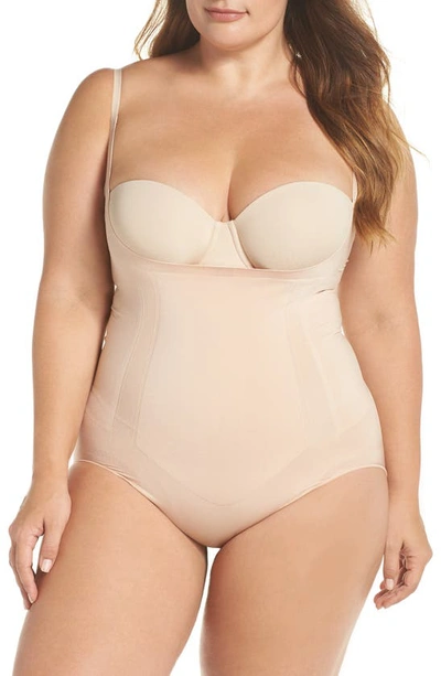 Shop Spanxr Oncore Open Bust Panty Bodysuit In Soft Nude