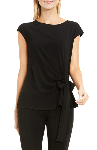 Shop Vince Camuto Mixed Media Tie Front Blouse In Rich Black