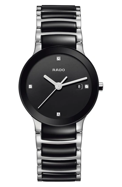 Shop Rado Centrix Diamond Bracelet Watch, 28mm In Silver/ Black