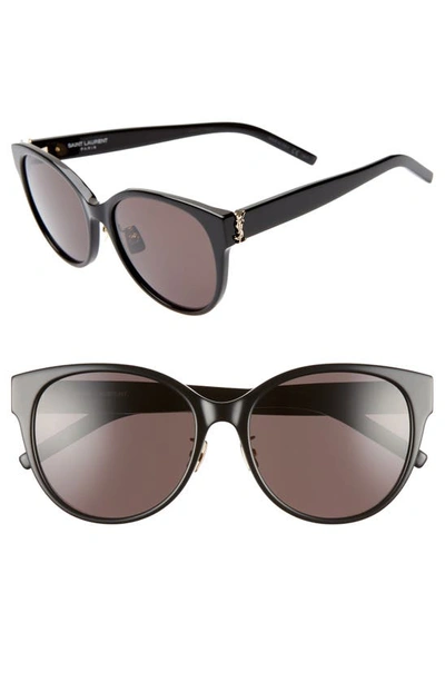Shop Saint Laurent 57mm Round Sunglasses In Black/ Black