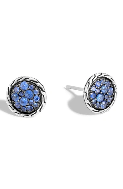 Shop John Hardy Pavé Button Earrings In Silver/ Blue Sapphire