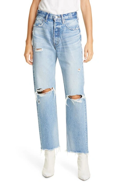 Shop Moussy Vintage Odessa Ripped Straight Leg Jeans In Blue