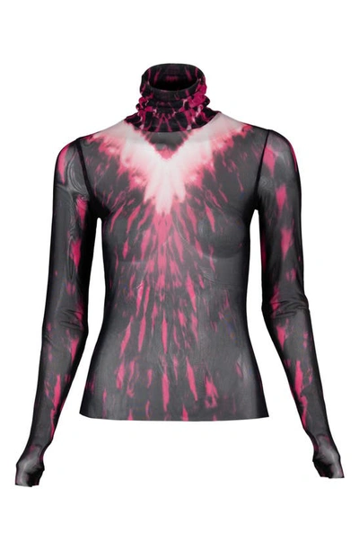 Shop Afrm Zadie Semi Sheer Turtleneck In V-placement Tie Dye