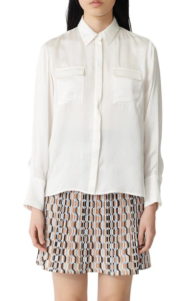 Shop Maje Button-up Silk Shirt In White