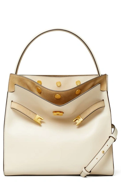 Shop Tory Burch Lee Radziwill Leather Double Bag In New Cream