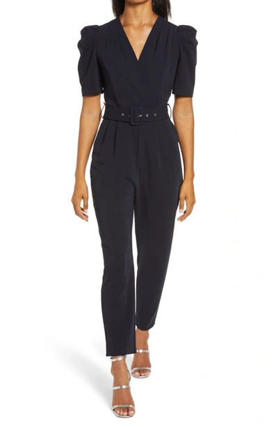 Shop Adelyn Rae Yereli Belted Short Sleeve Jumpsuit In Navy