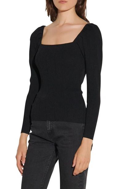 Shop Sandro Ribbed Square Neck Sweater In Black