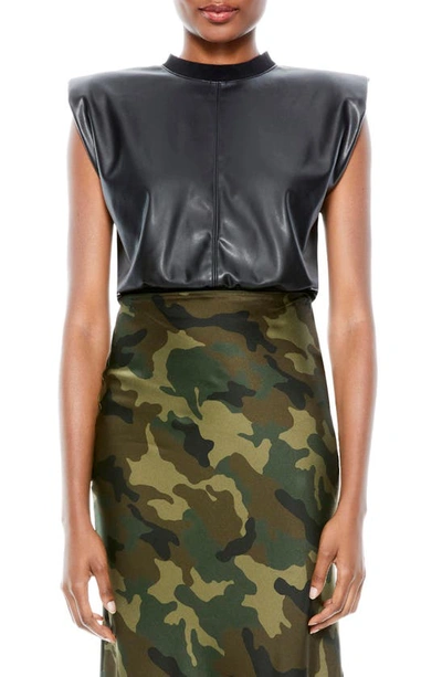 Shop Alice And Olivia Kendrick Faux Leather Crop Top In Black