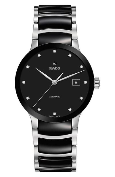 Shop Rado Centrix Automatic Diamond Ceramic Bracelet Watch, 28mm In Black/ Silver