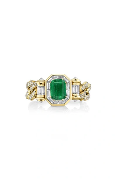 Shop Shay Halo Emerald Link Ring In Yellow Gold