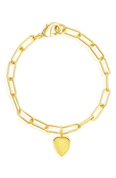 Shop Adornia Paper Clip Chain Heart Charm Bracelet In Yellow