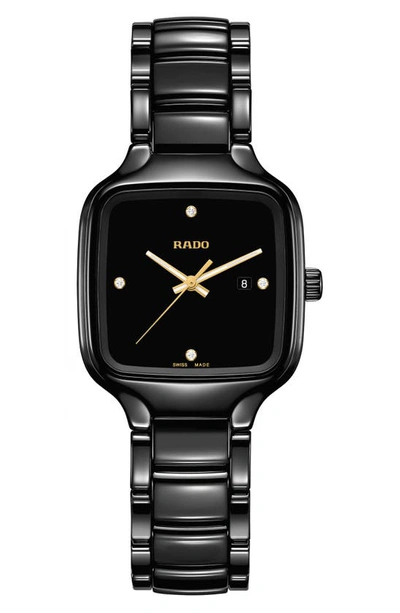 Shop Rado True Square Diamonds Ceramic Bracelet Watch, 29mm In Black