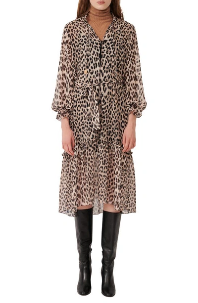 Shop Maje Leopard Print Woven Dress In Multicolor