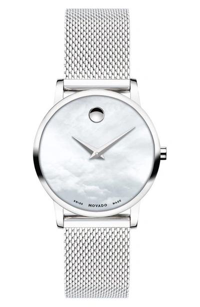 Shop Movado Museum Classic Mesh Strap Watch, 28mm In Silver
