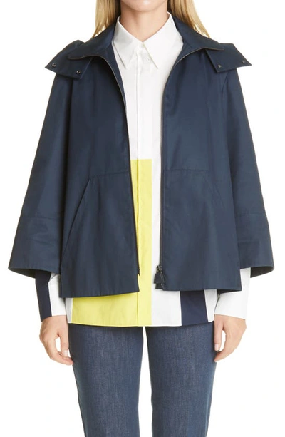 Shop Akris Marilyn Hooded Cotton Twill Jacket In 079-deep Blue