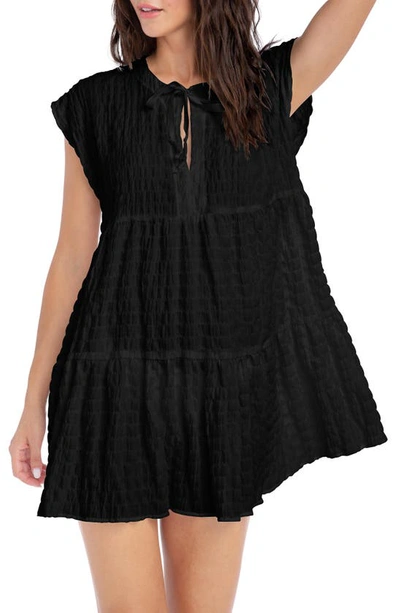 Shop Robin Piccone Fiona Flouncy Cover-up Dress In Black