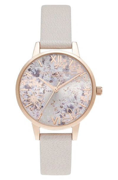 Shop Olivia Burton Abstract Floral Leather Strap Watch, 30mm In Blush